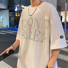潮牌痞帅烫钻短袖T恤男女高街韩版宽松休闲情侣夏季上衣TX351-P25，男装T恤，星座1008