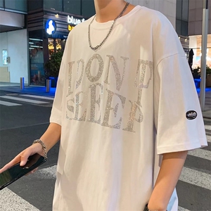 潮牌痞帅烫钻短袖T恤男女高街韩版宽松休闲情侣夏季上衣TX351-P25图片