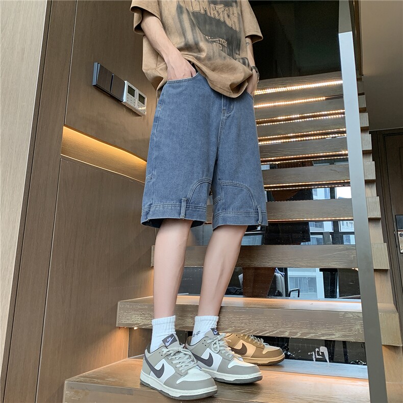 倒装反穿牛仔短裤男夏季薄款潮牌宽松休闲中裤男生痞帅直筒五分裤,男装牛仔裤,电商A099