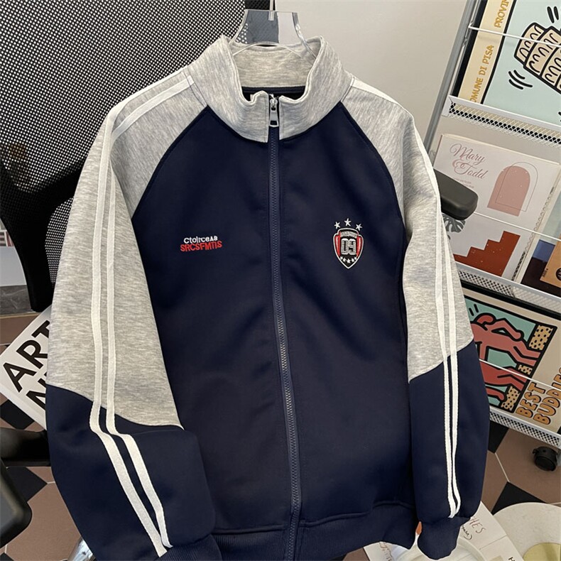 撞色刺绣立领开衫卫衣男女潮牌宽松情侣休闲夹克外套WY0187-P55,男装夹克,星座308B-2
