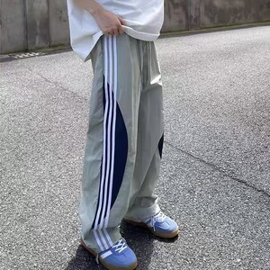 多巴胺速干裤子男夏季薄款2025新款三条杠宽松直筒美式高街休闲裤图片