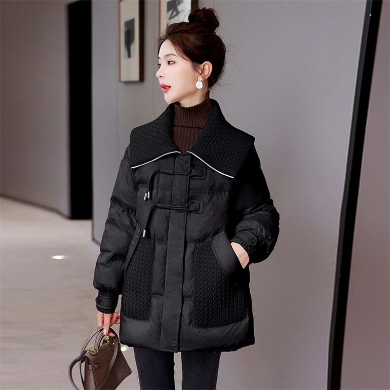 时尚编织海军娃娃领女冬季2024新款宽松休闲90白鸭绒羽绒服外套,女装羽绒服,时尚俏佳人
