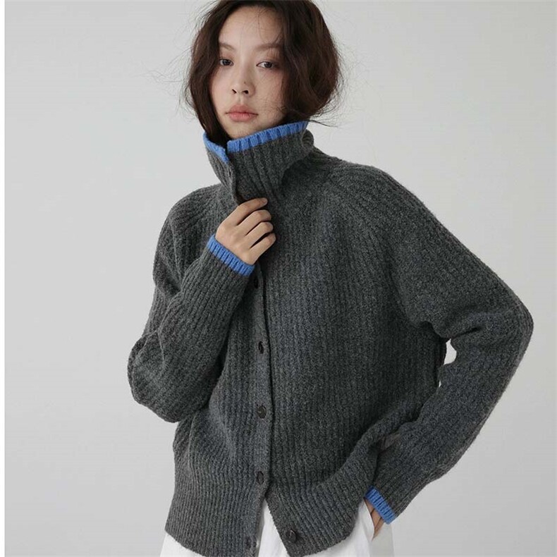 秋冬新款女翻领外搭纯色韩版毛衣外套显瘦羊毛开衫,女装羊毛衫,泰沅羊绒