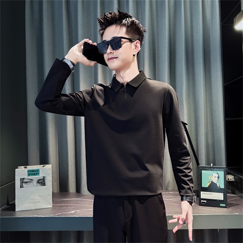 W1815-P68控98男士POLO卫衣ins潮牌长袖打底衫T恤2025新款春秋季图片