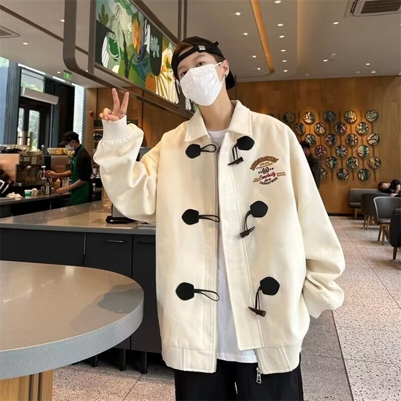 牛角扣刺绣棒球服外套男秋冬美式复古学院风夹克棉服男,男装夹克,星座716-4