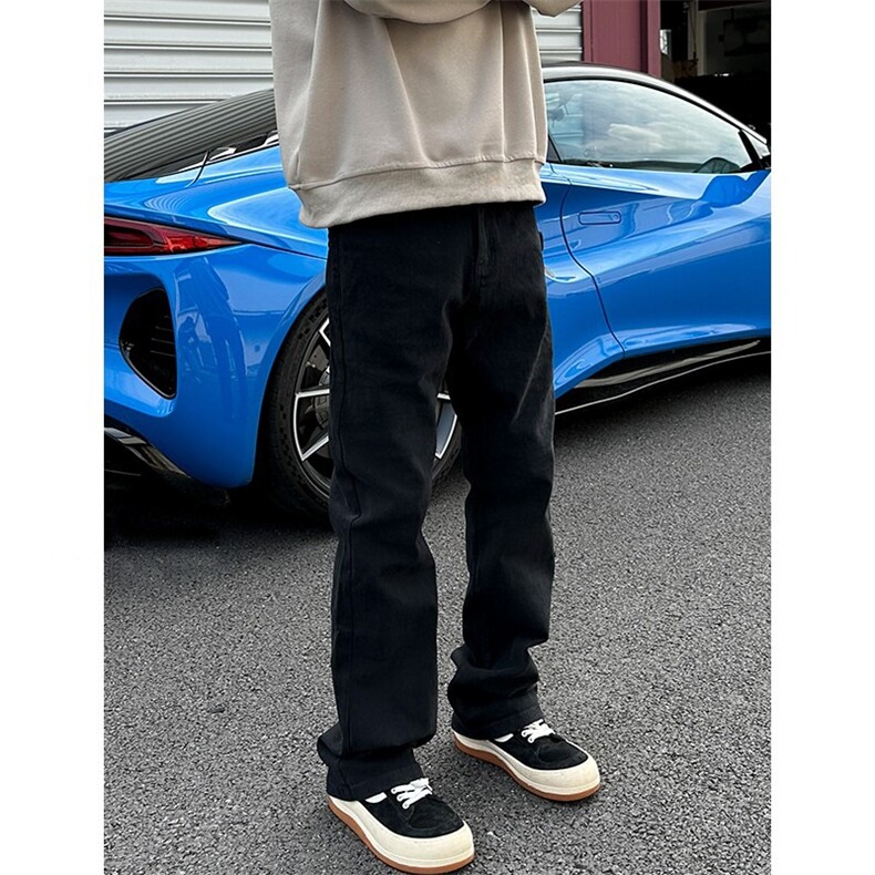 有货。高街cleanfit裤子黑色牛仔裤男修身微喇vibe裤子RK3367-P42,男装牛仔裤,星座412-3