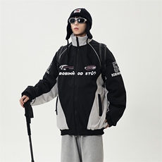 港风美式字母印花拼色立领保暖棉服外套男XZ213-MF08-P90控148，男装棉衣，星座213