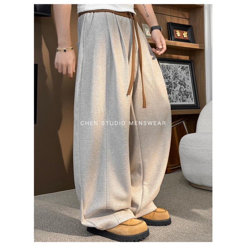 网图重磅高品质醋酸绵羊毛休闲裤男女人字纹阔腿弯刀裤H809/p65，男装休闲裤，星座223-3（原星座201-3）