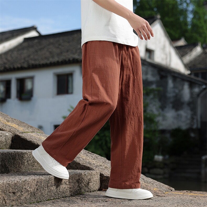 风亚麻透气休闲裤男士2025夏季新款休闲百搭直筒裤,男装休闲裤,电商A008