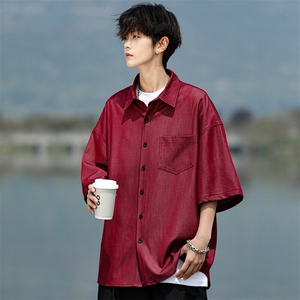 8XL-M 冰丝牛仔短袖衬衫男款夏季薄款宽松慵懒衬衣外套DC28006P60图片