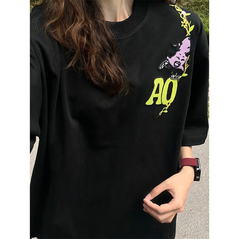 万针全刺绣工艺高品质260克双纱纯棉美式高街短袖T恤特P33,男装T恤,电商A486
