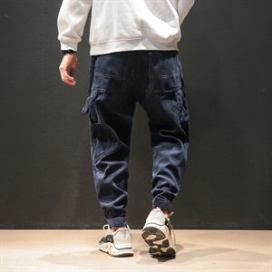 2019冬季新黑墙日系大码宽松男加绒保暖灯芯绒休闲裤K88-P65图片