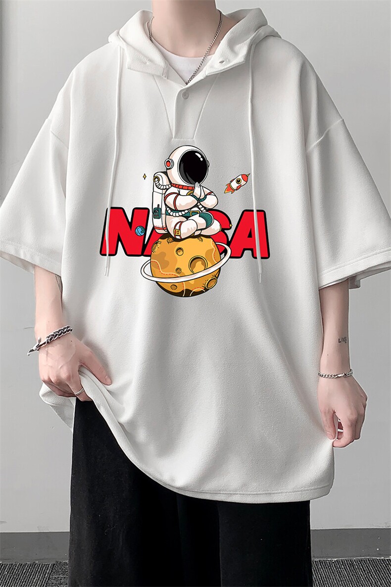 LD54289-P45NASA连帽短袖t恤男大码胖子带帽五分袖中袖,男装T恤,电商A040