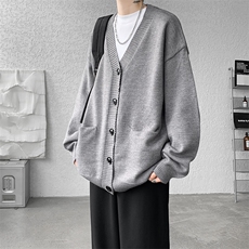 8XL-M大码V领开衫毛衣外套男日系复古宽松慵懒风针织衫KS002p55，男装针织衫/毛衣，电商B312