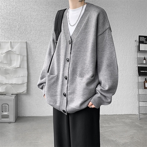 8XL-M大码V领开衫毛衣外套男日系复古宽松慵懒风针织衫KS002p55图片