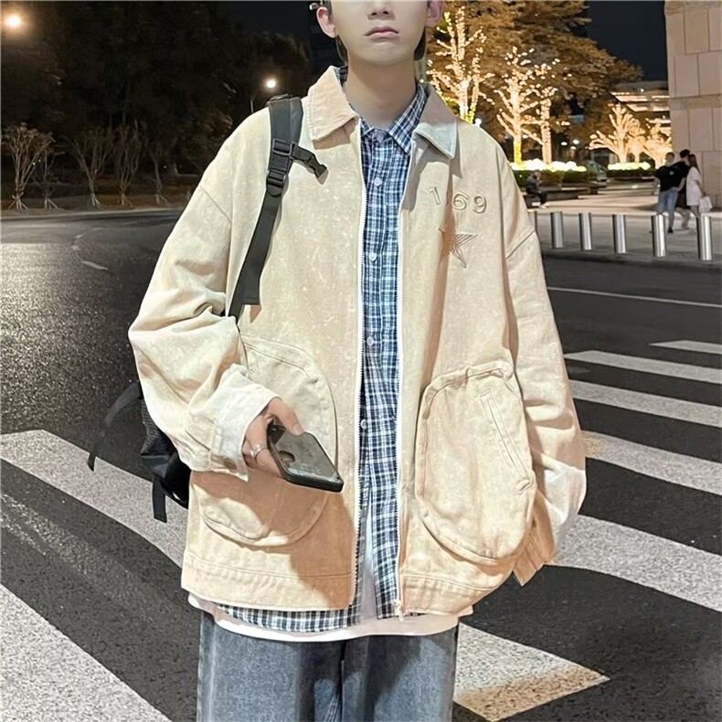 春秋季美式复古牛仔外套男宽松水洗做旧痞帅气工装夹克男,男装工装外套,星座1210-1