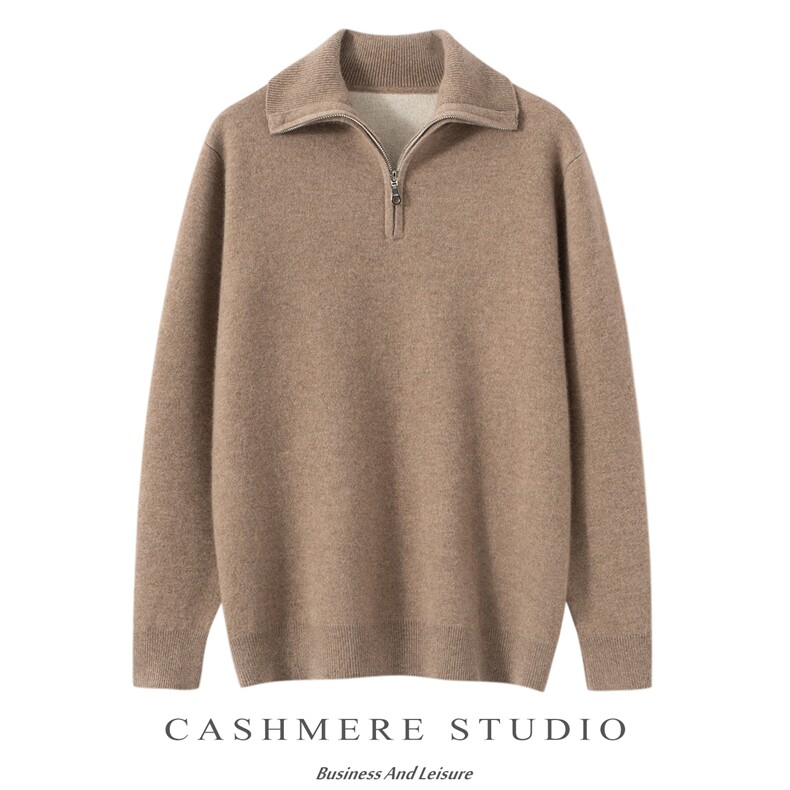 2025百搭时尚简约空气层拉链翻领羊绒衫，男装羊绒套衫，绒誉暖羊绒