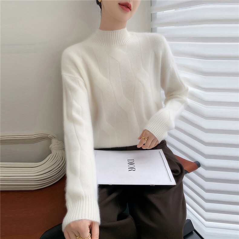 气质保暖加厚山羊绒衫半高领宽松女毛衣2025秋冬新款针织羊毛衫白，女装羊绒衫，牧群羊绒
