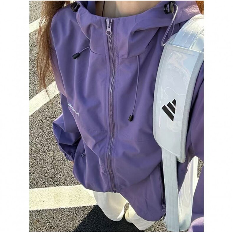 冲锋衣连帽夹克男宽松落肩纯色上衣外套DSA157B-JK727-特P45,男装夹克,电商A157B
