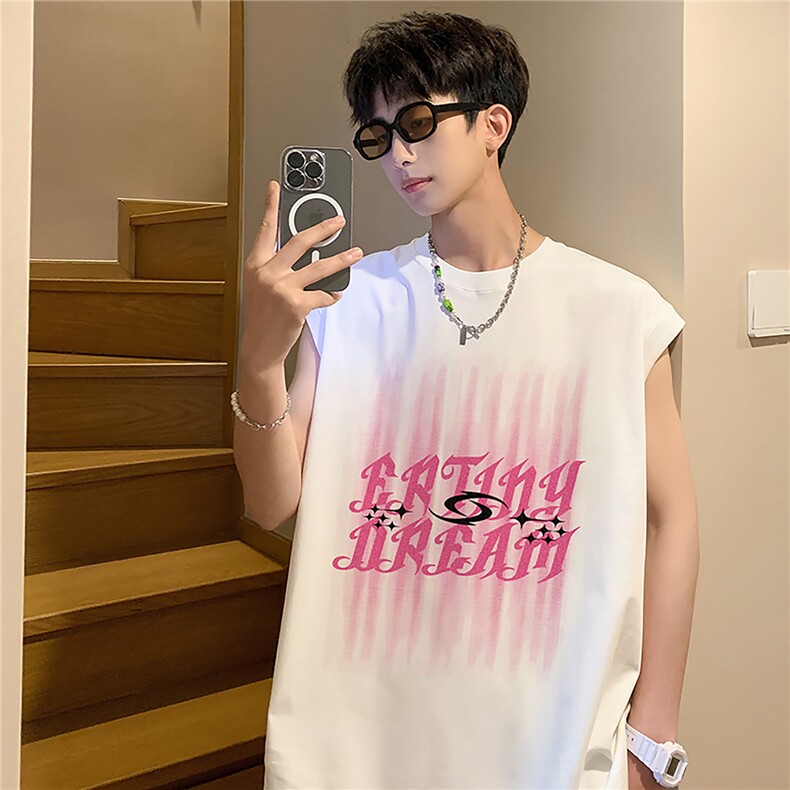 2024新款复古潮流印花无袖男女宽松运动健身美式背心M4060特p18图片