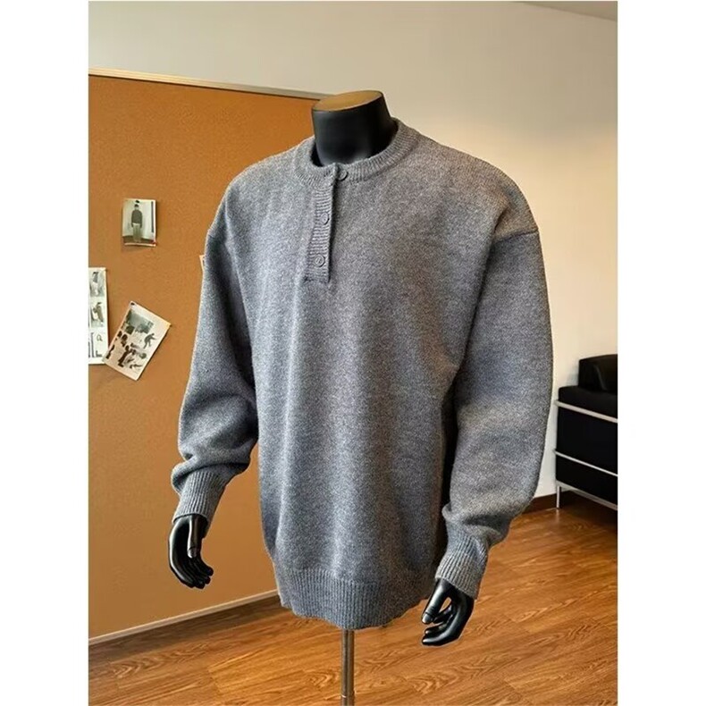 【有货】DGT6-P63高质量亨利领纽扣毛衣男款冬季宽松百搭针织上衣,男装针织衫/毛衣,星座603-2