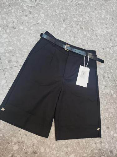 金属扣棉锦中裤，女装，纽芮