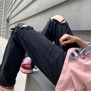 嘻哈潮牌直筒宽松阔腿裤高街vibe破洞牛仔裤男3XL大码K3217-P38,男装牛仔裤,星座512-2
