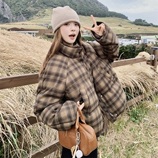 复古格子90绒外套2C170--8065--P285控418，女装羽绒服，2C170