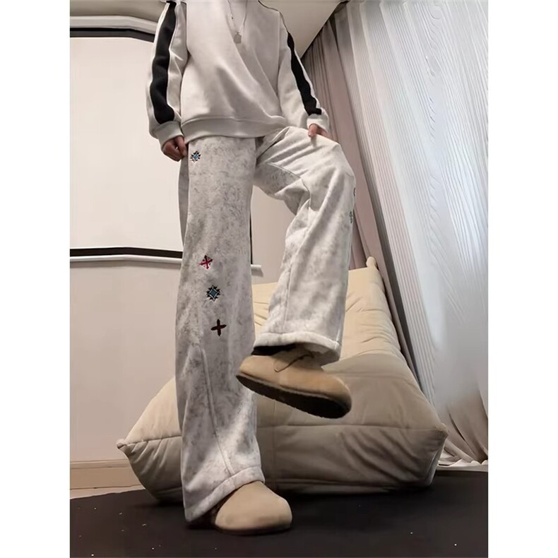 春季扎染刺绣卫裤男高级感微喇裤子显瘦直筒运动休闲裤LM233-P43,男装休闲裤,星座1008