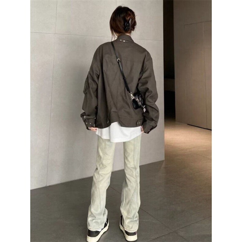 黄泥色牛仔裤男春秋季美式高街vibe修身解构窄版直筒裤小众微喇裤,男装牛仔裤,星座1008