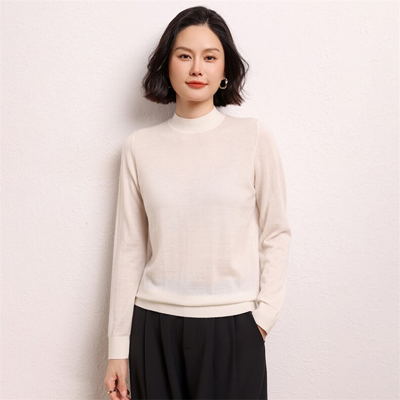 超细精纺系列68支精纺半高领打底衫羊绒衫女图片