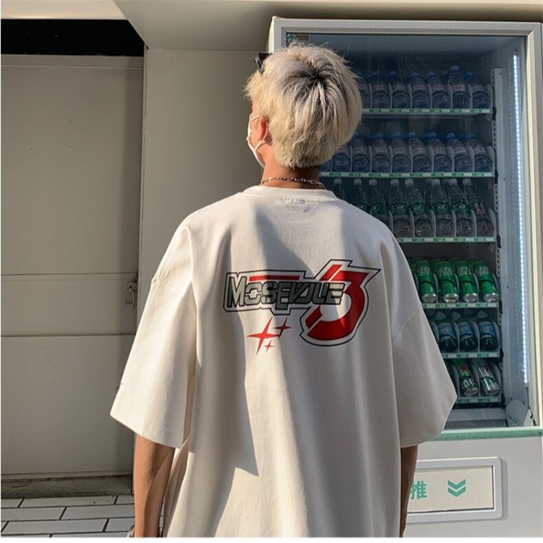 纯棉240g紧密赛络五分袖美式赛车短袖t恤男生青少年潮牌体恤,男装T恤,星座715-4