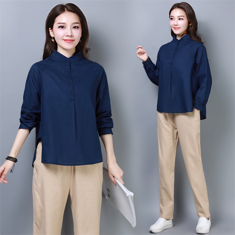 衬衫2022年春季潮流简约个性显瘦修身百搭长袖拼接POLO领,女装衬衫,奕阳依阁