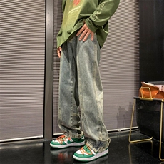 2023秋季潮牌直筒宽松裤脚拉链街头牛仔裤313A-1-NZ016-P70控88，男装牛仔裤，星座808A-1
