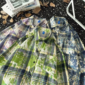 简约美式潮牌复古扎染格子衬衫男新款气质潮流原宿日系CY1149-P35图片