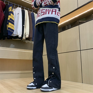 高街美式排扣牛仔裤拉链设计感直筒牛仔裤图片