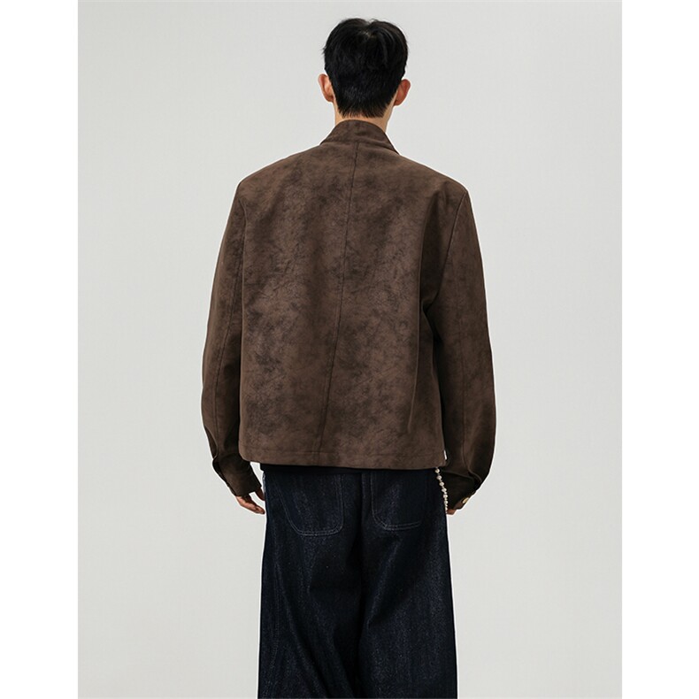 JK9922-P75控128秋季老钱风短款宽松夹克外套男潮牌扎染垫肩皮衣,男装夹克,电商A058-1（原电商C417）