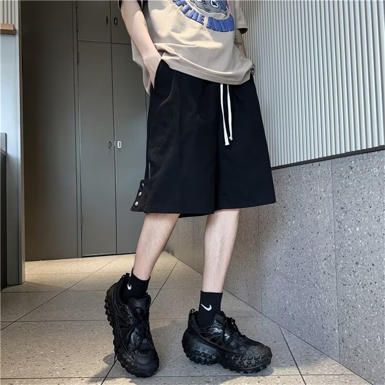 短裤男夏季美式高街排扣拉链直筒裤子痞帅休闲五分中裤DK216-P35图片