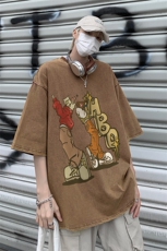 B239-1169-P38卡通人物创意印花美式复古水洗做旧重磅短袖T恤，男装T恤，星座514-2(原B239)