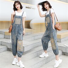 牛仔背带裤女2025夏季新款休闲宽松显瘦复古九分裤百搭束脚连体裤，女装休闲裤，潮流依族