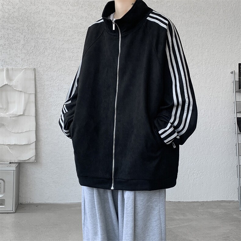8XL-M春季大码外套男重磅条纹麂皮绒棒球服立领夹克衫JK004P75,男装夹克,电商B312