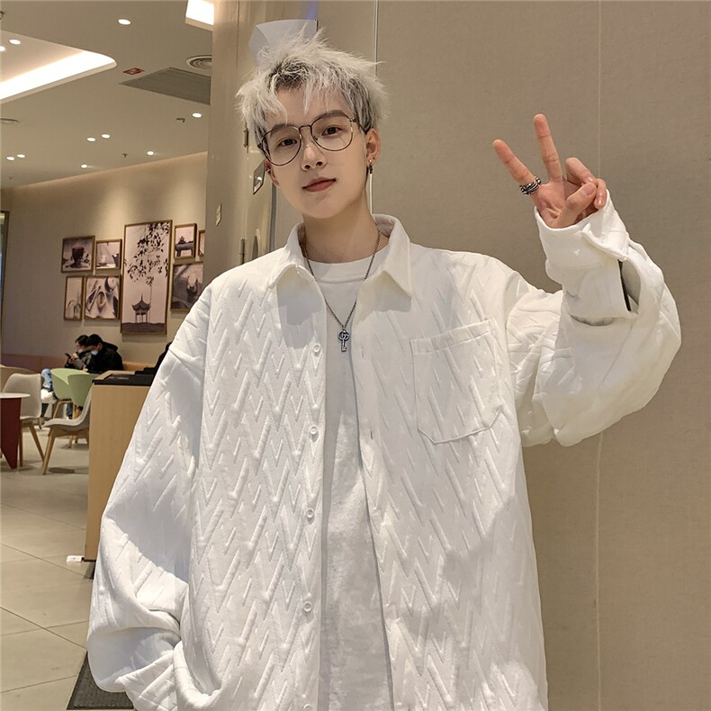 2026春夏装几何图案翻领大码衬衫港风男外套CS990/特P28白,男装衬衫,电商A094