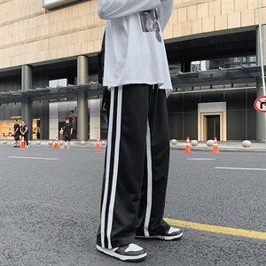 秋季直筒宽松阔腿长裤条纹休闲裤子潮流百搭拖地卫裤  K1506-P28图片