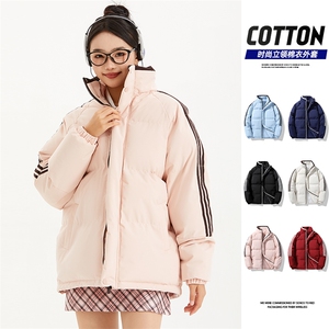 织带条纹三条棉服冬季男女情侣棉衣面包连帽服YY9880图片