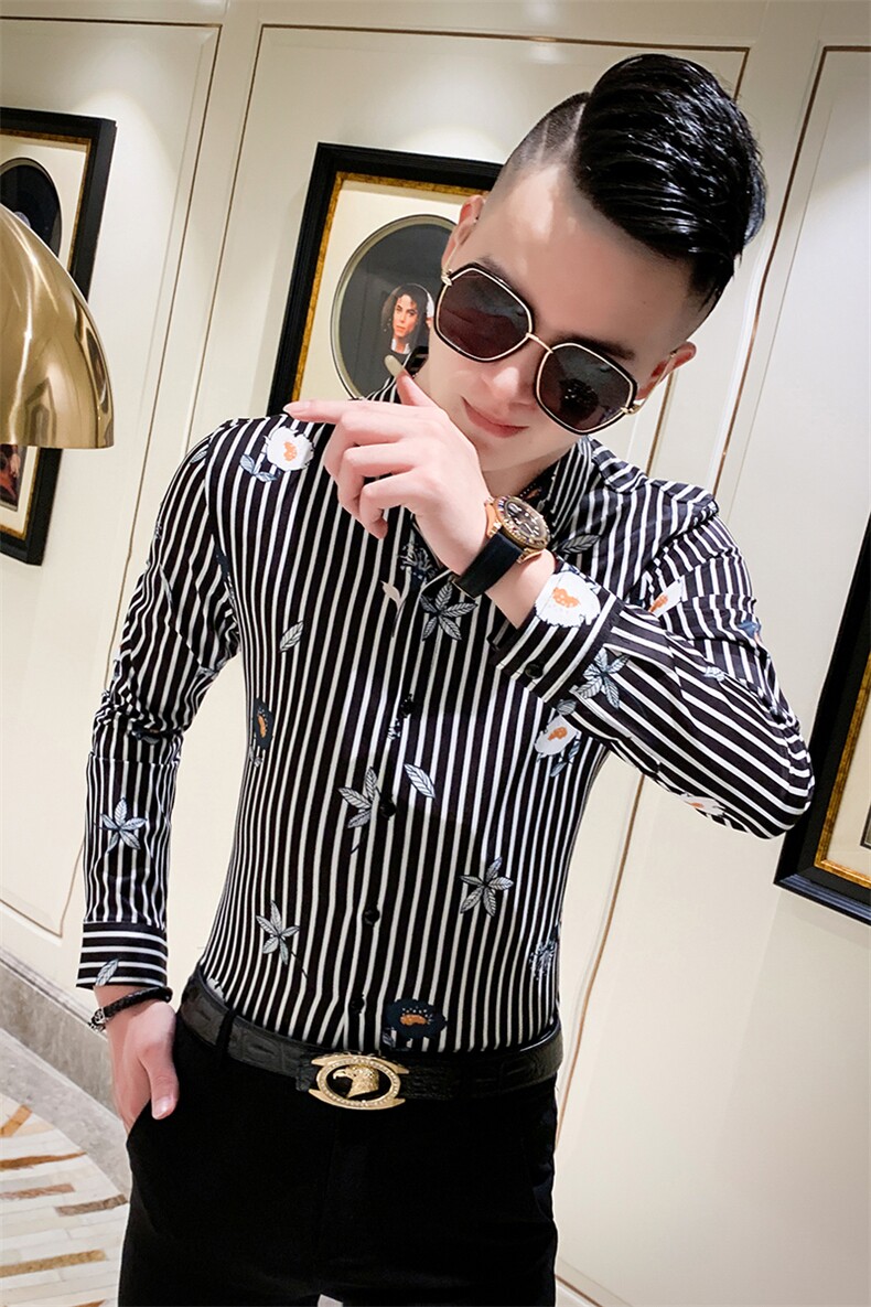 2021春男衬衫社会男长袖上衣韩版精神小伙条纹衬衫A068-H544-P55,男装衬衫,星座419（原A233）