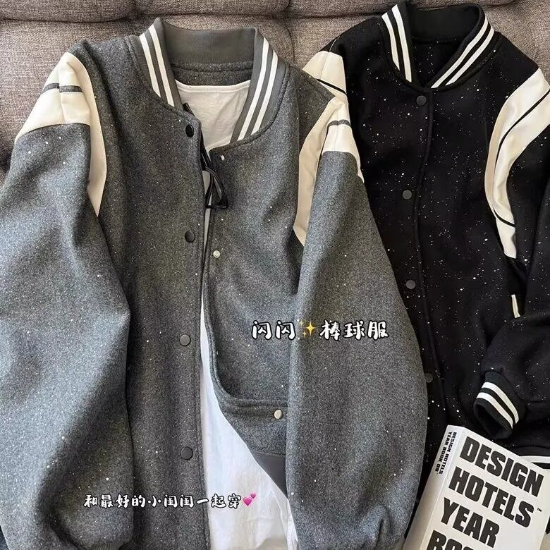 撞色拼接棒球服外套女秋冬季美式潮牌复古小众高级感夹克女,男装夹克,星座1210-1