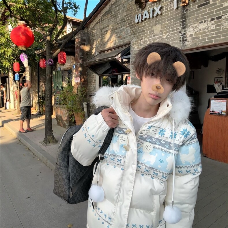 1506A/G78900/P99费尔岛复古雪花兔子毛领连帽棉服男女,男装棉衣,星座1506A