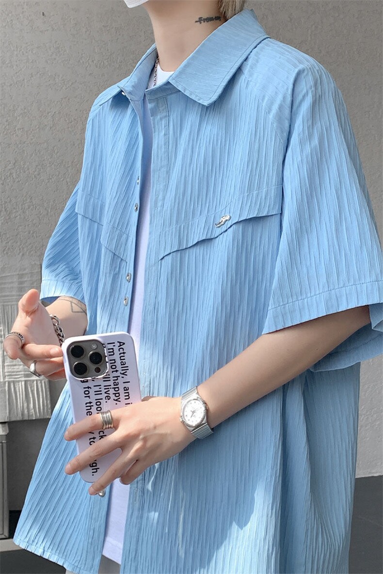 CS1140特-特批40控78肌理纹oversize宽松情侣短袖短袖大码衬衫,男装T恤,电商A059