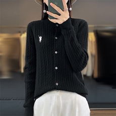 2024秋冬新款羊毛女士圆领纽扣羊毛开衫，女装羊毛衫，润辉羊绒