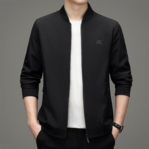 立领夹克男2022外套男秋季中年商务休闲时尚薄款宽松爸爸夹克衫图片